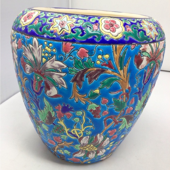 Vintage Emaux de Longwy Blue Ceramic large floral Vase - Picture 4 of 6